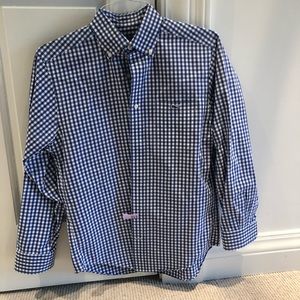 Mens blue and white gingham button down shirt size small